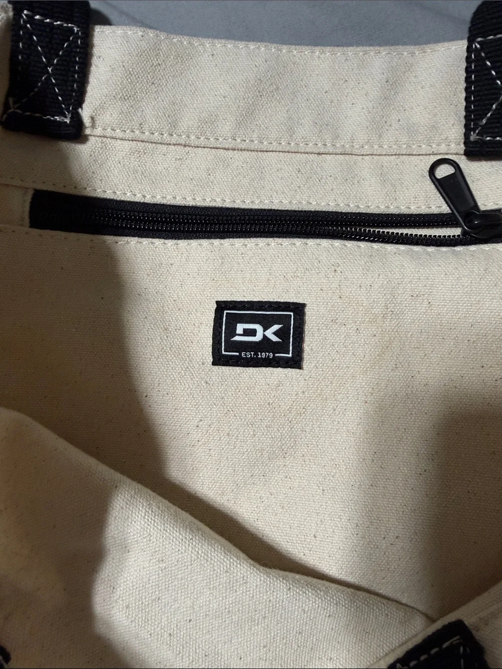 Dakine Cream Canvas Tote with Orange Surfboard Graphic